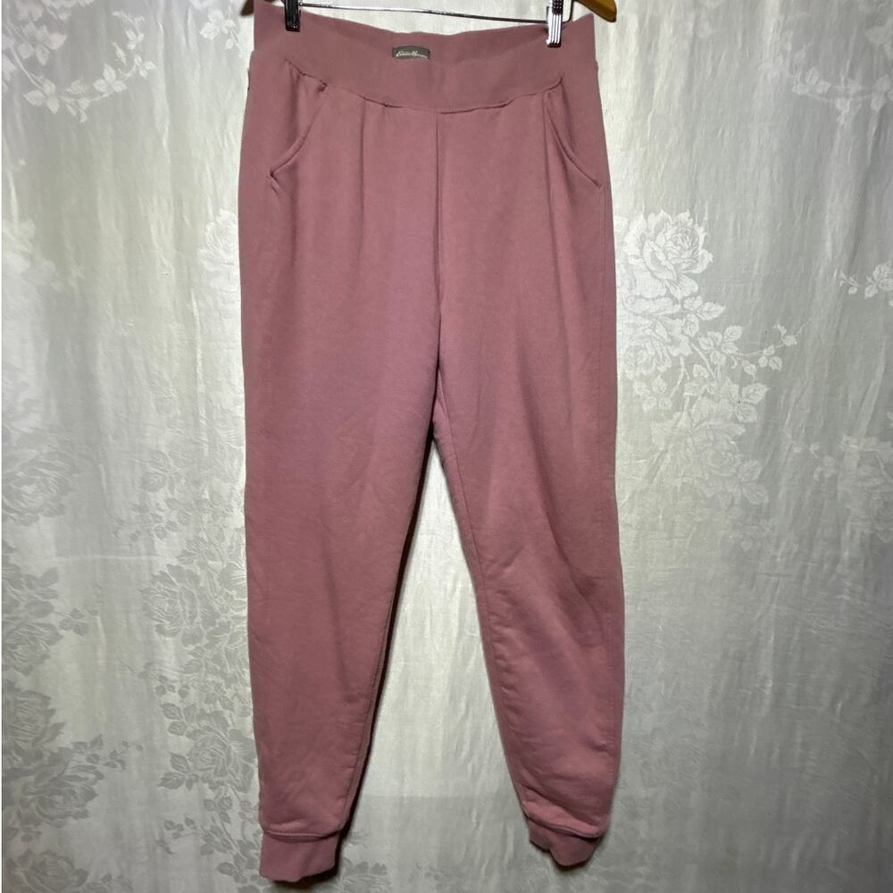 Eddie Bauer Sweatpants Medium TALL Pink Fuzzy Fleece Lined Joggers Pockets